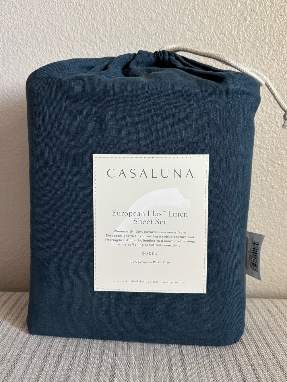 NWT Queen 100% Linen Sheet Set Dark Mineral Blue - Casaluna